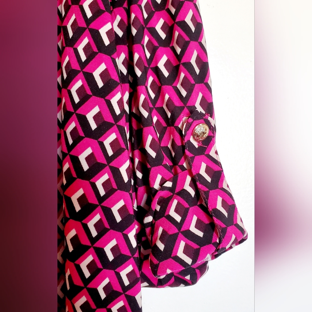 Tommy Hilfiger Fuchsia and Black Geometric Blouse - Picture 4 of 5